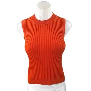 Gorman Women's Red Rib Knit Sleeveless Mock Neck Crop Sweater Vest Tank Top Sz 6